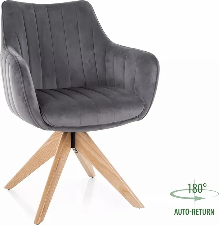 Sedia Azalia D in velluto Bluvel con rotazione automatica 180° – colore grigio e gambe in legno di frassino