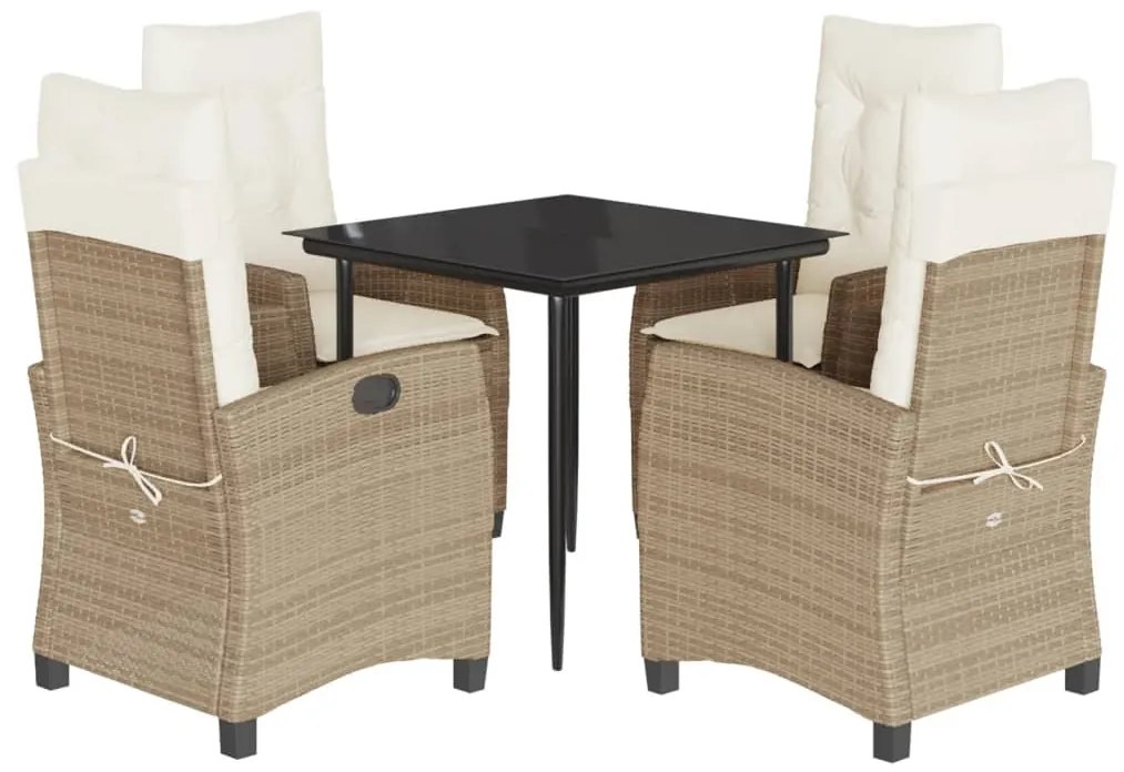 Set da pranzo da giardino 5 pz con cuscini beige in polyrattan