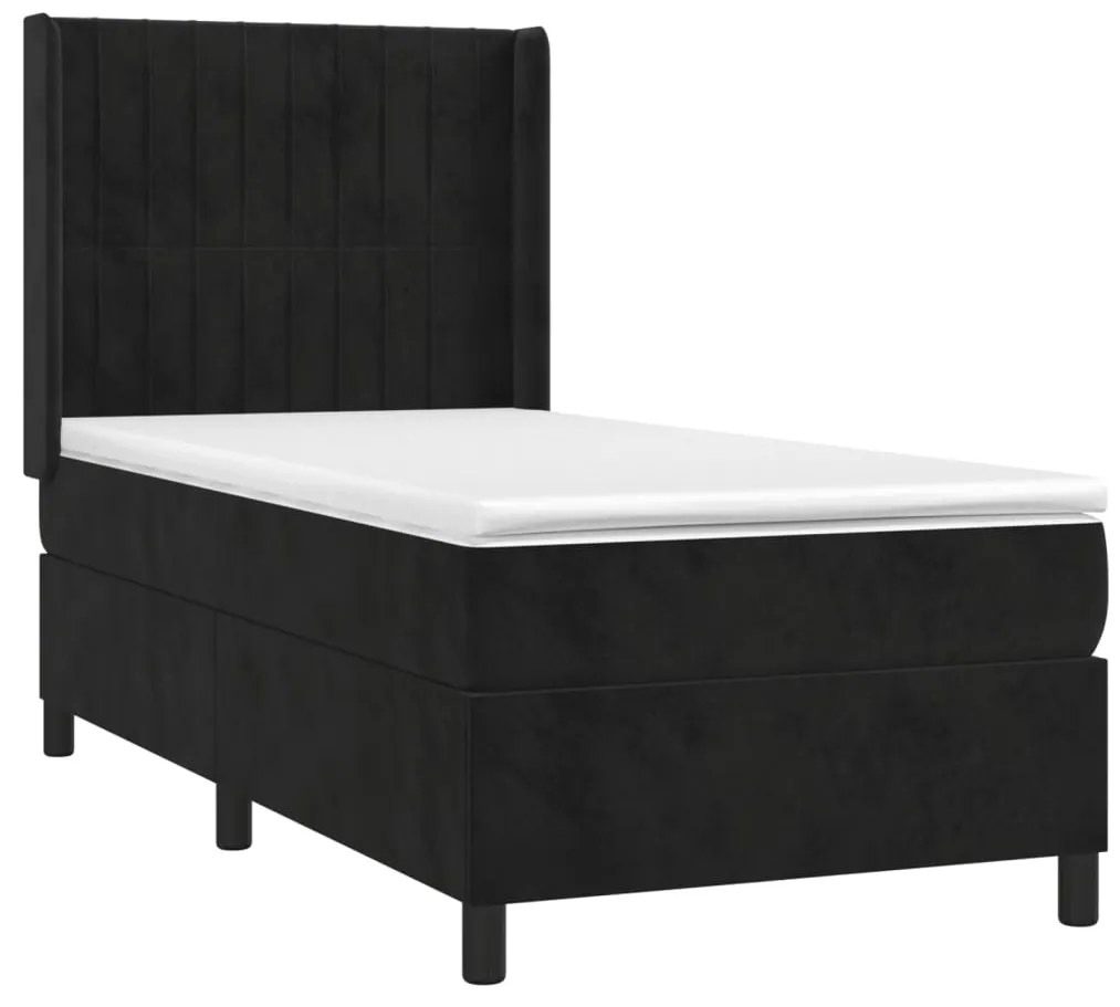 Letto a molle con materasso e led nero 90x190 cm in velluto
