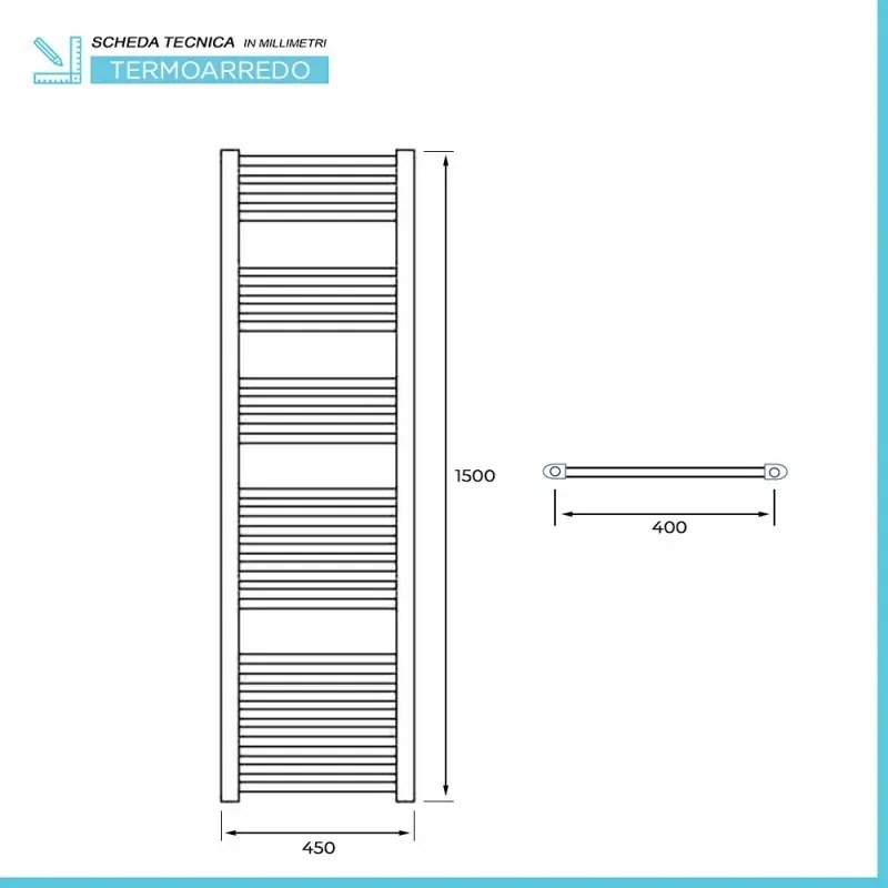 Termoarredo scaldasalviette cromato 45x150 interasse 40 cm