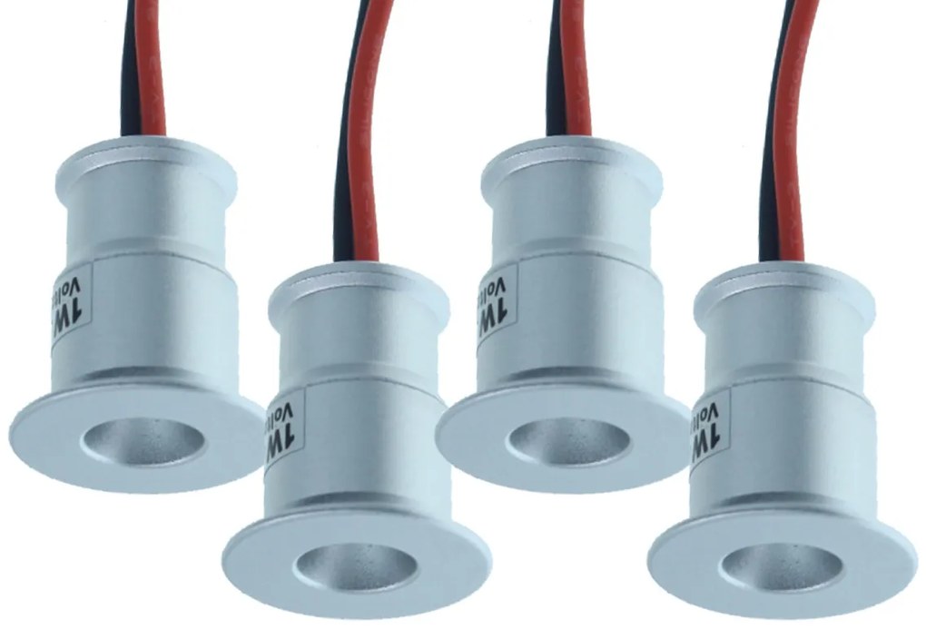 4 PZ Mini Faretto Led Da Incasso 1W DC 12V Neutro 4000K Carcassa Argento Angolo 120 Gradi Foro 15mm 20X25mm