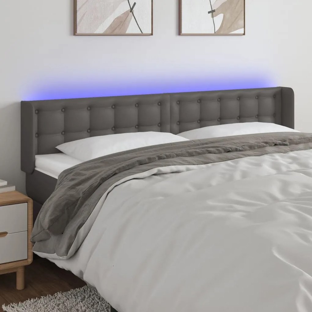Testiera A Led Grigia 183x16x78/88 Cm İn Similpelle /