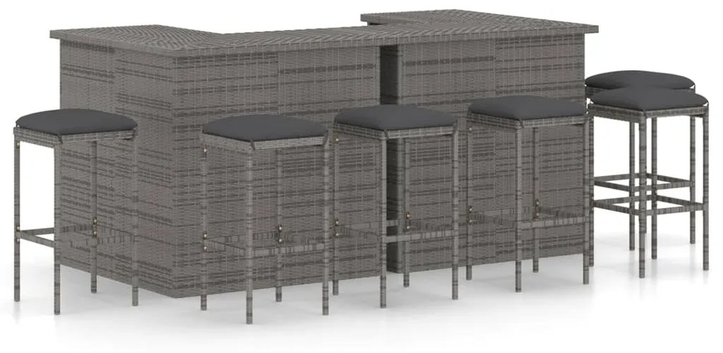 Set bar da giardino 8 pz con cuscini in polyrattan grigio