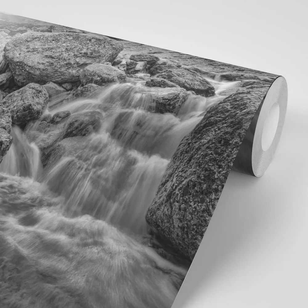 Carta da parati autoadesiva – Cascate alpine in bianco e nero