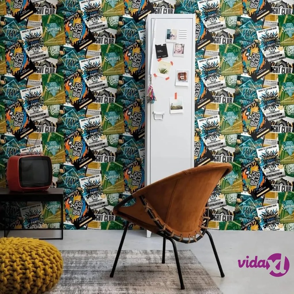Noordwand Good Vibes Carta da Parati Club Posters Verde e Arancione