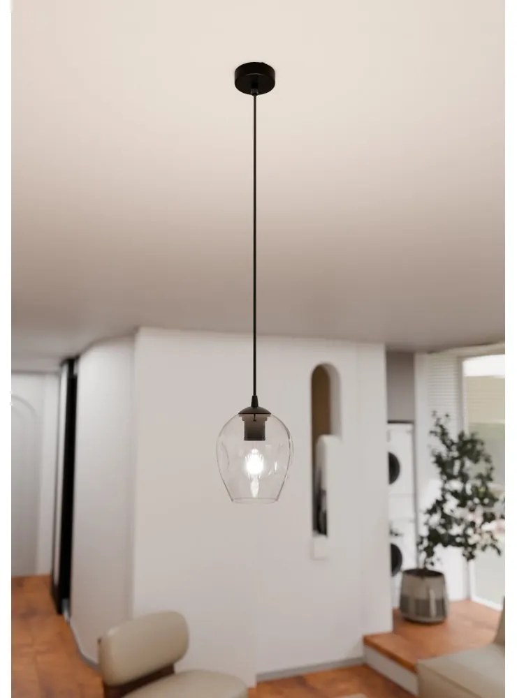 Lampadario a Sospensione in Acciaio e Vetro ISTAR Nero E27 Colore delle Sfere Trasparente