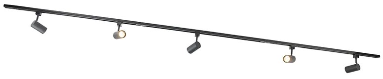 Sistema di illuminazione a binario moderno con 5 faretti nero 1 fase - Iconic Jeana