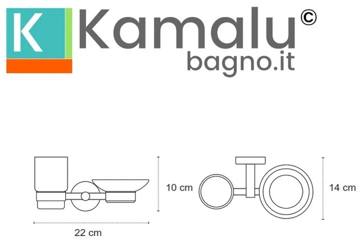 Kamalu - portaspazzolini e portasapone doppio in vetro e acciaio inox nero opaco| mira-n