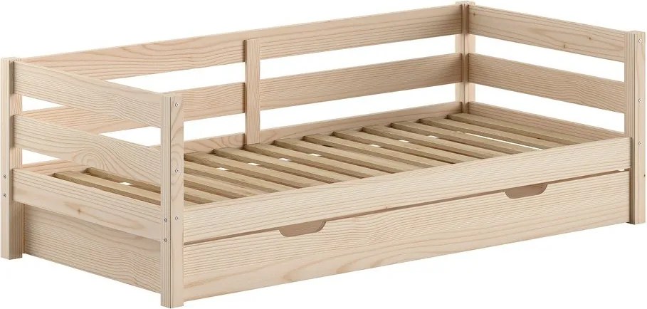 Letto da bambini estraibile di colore naturale in pino massiccio con rete inclusa 90x200 cm Margrit – Vipack