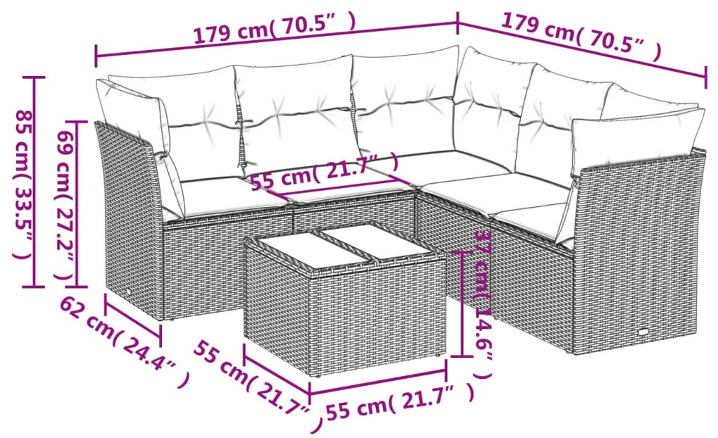 Set divano da giardino 6pz con cuscini grigio chiaro polyrattan