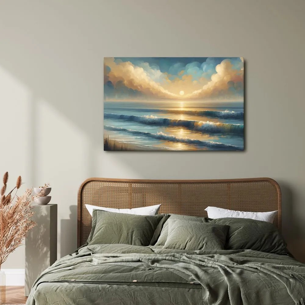 Quadro su tela – Alba dorata sul mare