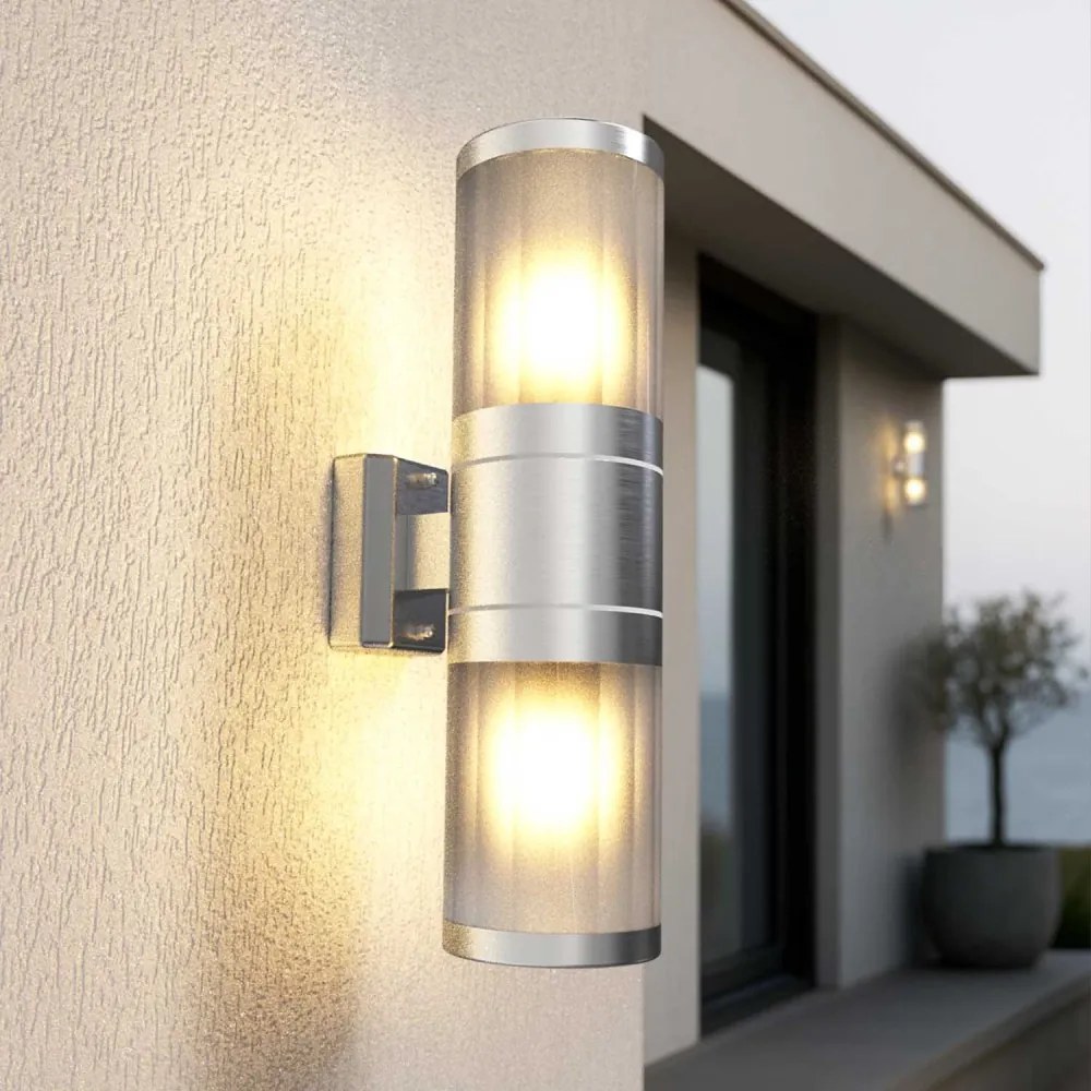 Applique E27 Cilindrica Bidirezionale, IP54 da Esterno - Inox Base E27