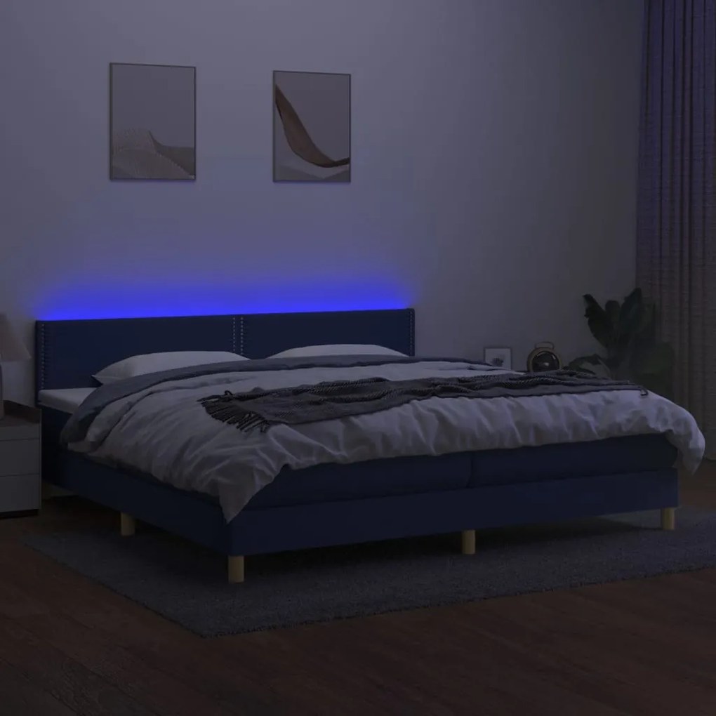 Letto a Molle Materasso e LED Blu 200x200cm in Tessuto