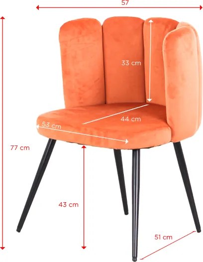 Sedia in velluto imbottita e gambe in metallo nero CAPRI Arancio