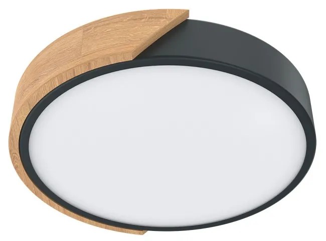 Plafoniera LED Rotonda 18W CCT, Ø300mm, Legno/Nero Colore Bianco Variabile CCT