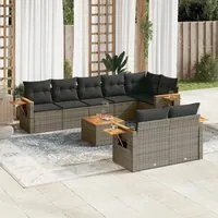 Set Divano da Giardino 9 pz con Cuscini Grigio in Polyrattan 3226998