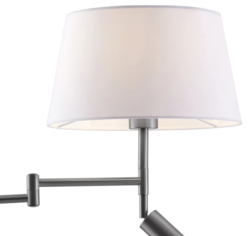Lampada da terra in acciaio con paralume bianco e luce da lettura regolabile - Ladas