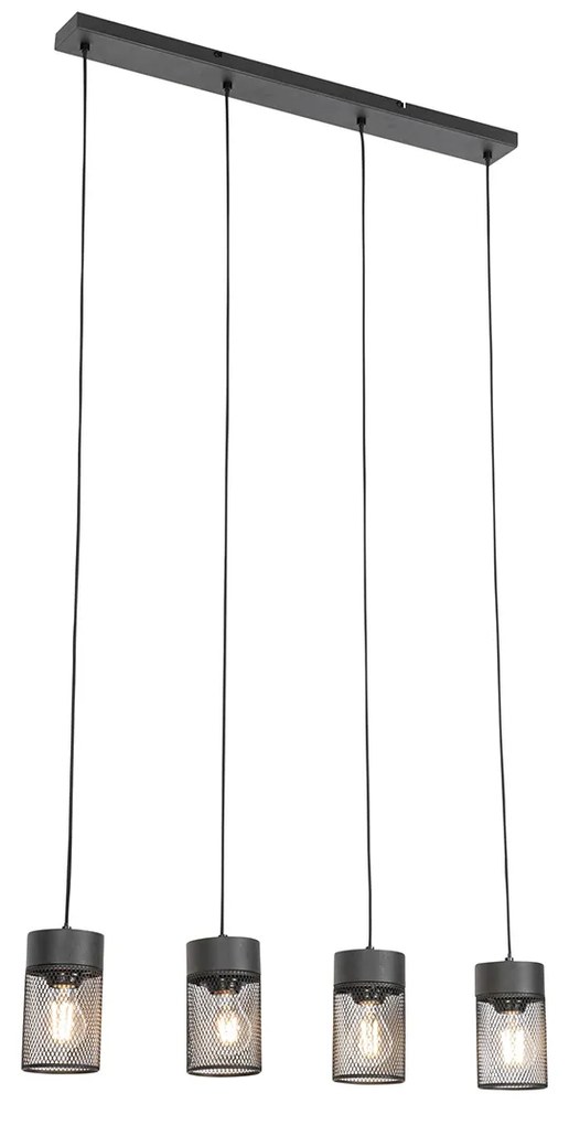 Lampada a sospensione industriale nera 4 luci - Jim