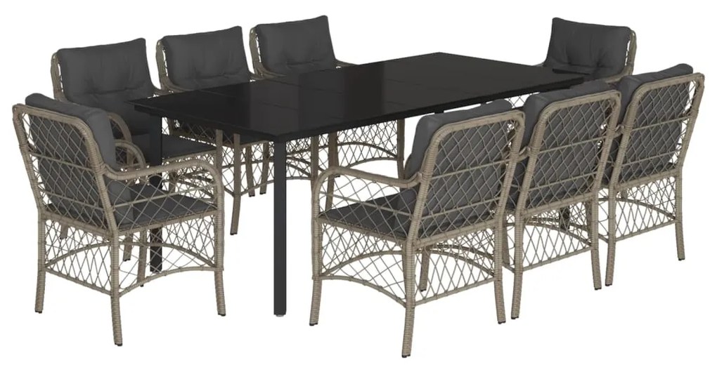 Set pranzo da giardino 9pz con cuscini grigio chiaro polyrattan