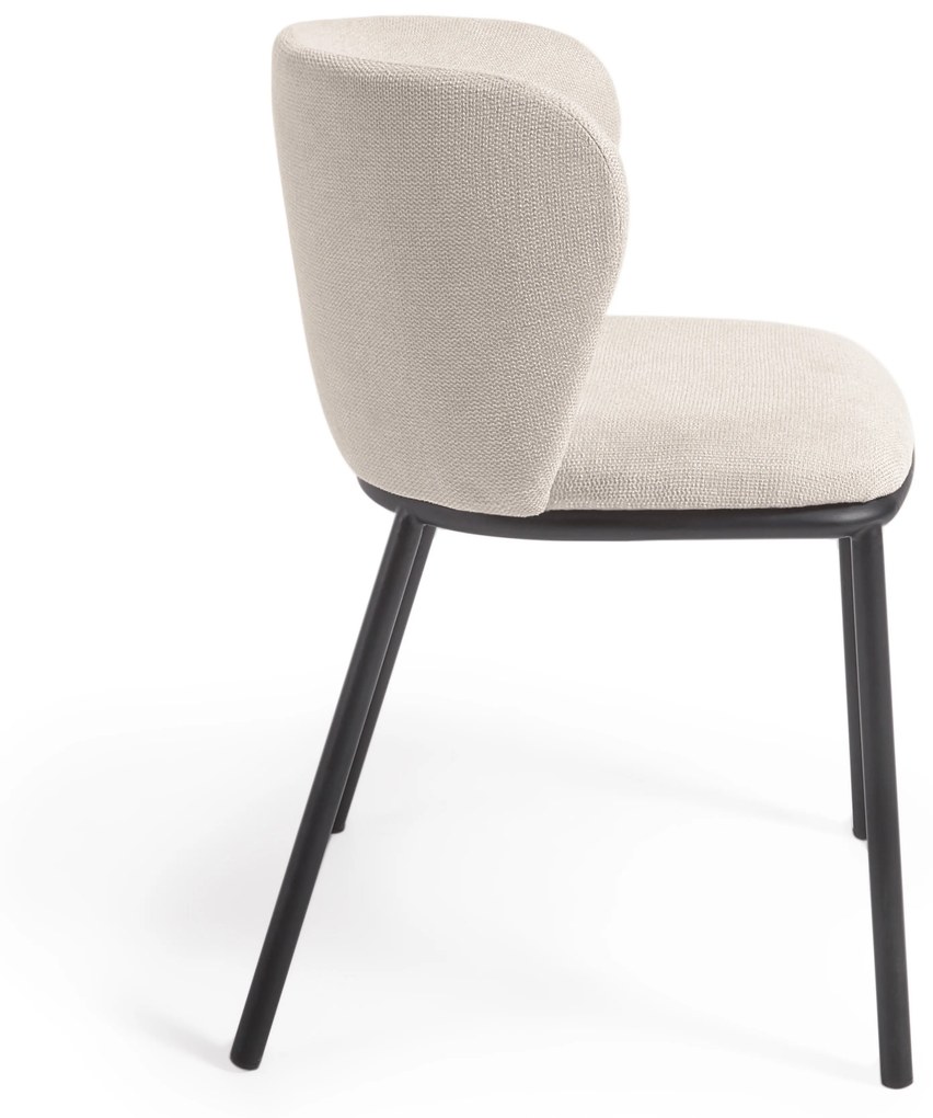 Kave Home - Sedia Ciselia in tessuto ciniglia beige e gambe in acciaio con finitura nera FSC Mix Credi