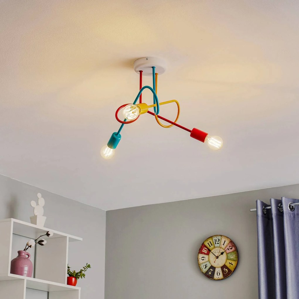 HELAM Plafoniera Oxford 3 luci arancione/rosso/turchese