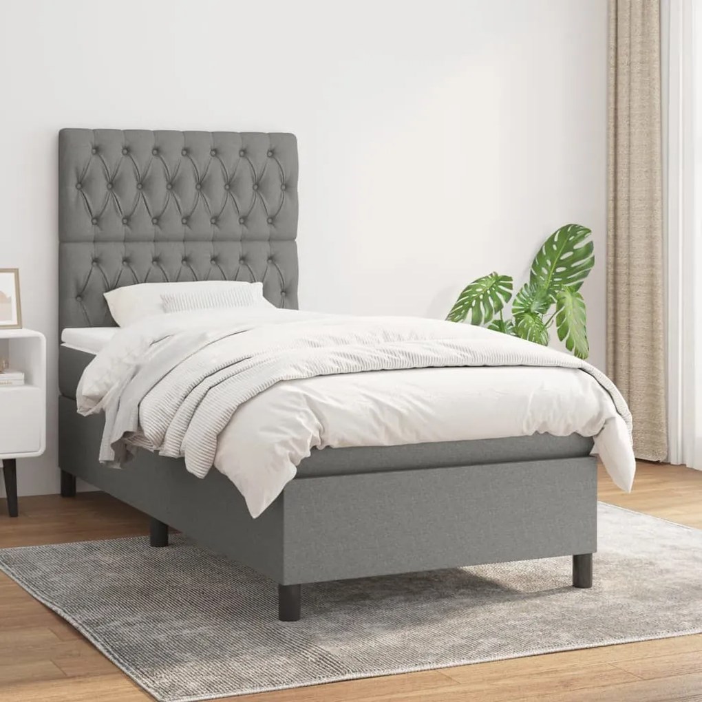 Giroletto A Molle Con Materasso Grigio Scuro 90x190 Cm Tessuto /