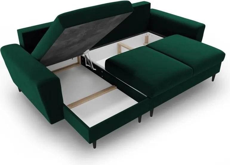 Divano angolare verde allungabile e con contenitore con rivestimento in velluto Kyoto – Cosmopolitan Design