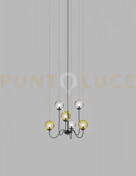Puppet sospensione 6p multicolore 2 nero opaco 6 luci attacco g9