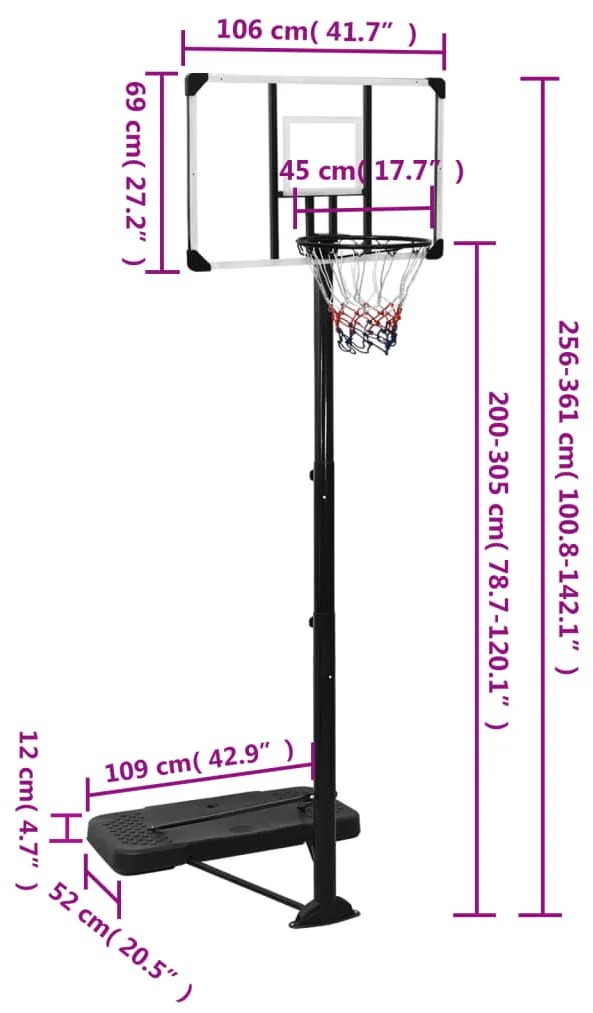 Supporto per Pallacanestro Trasparente 256-361 cm Policarbonato