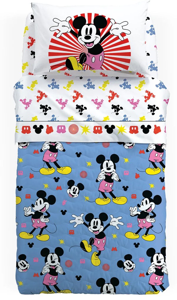 Copriletto Trapuntato in Cotone Mickey Fantasy Piazza e