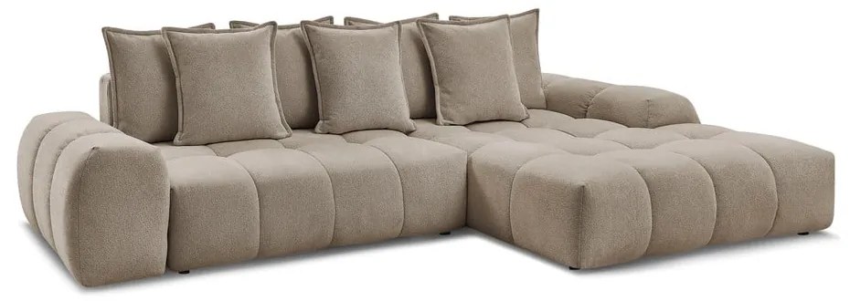 Divano angolare grigio tortora allungabile e con contenitore (penisola a destra/chaise lounge) con rivestimento in ciniglia Everest – Bobochic Paris