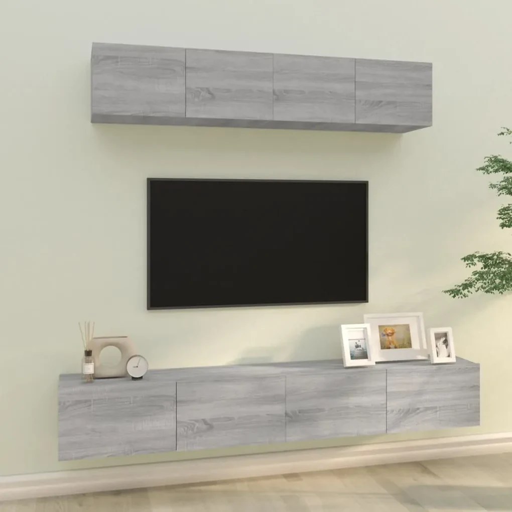 Set di mobili porta tv 4 pz grigio sonoma in legno multistrato