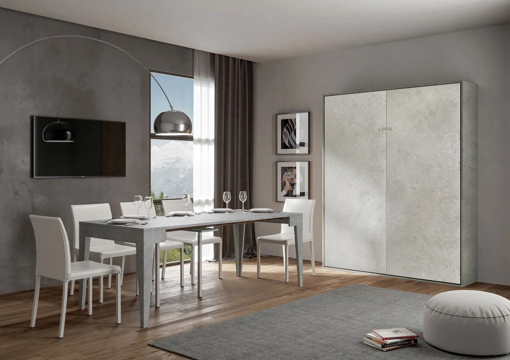 Letto matrimoniale a scomparsa 160 verticale Kentaro con colonna e pensili, Cashmere / Classic