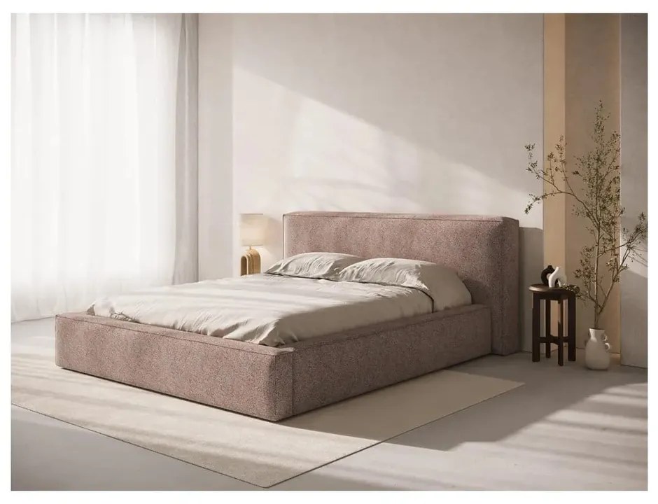 Letto matrimoniale imbottito rosa chiaro con contenitore con rete inclusa 180x200 cm Simon Olivia – Micadoni