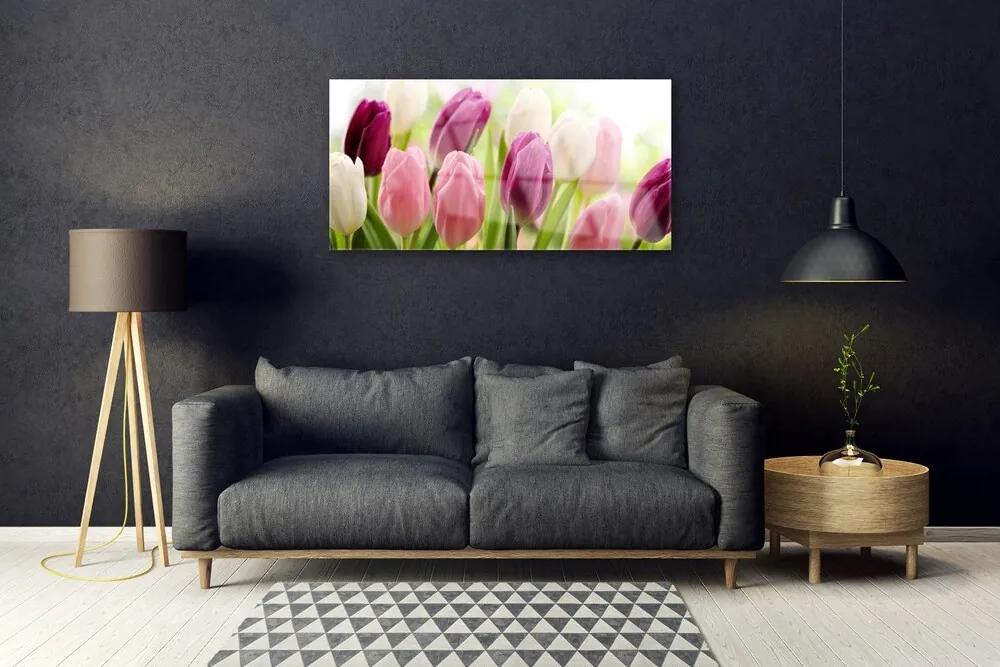 Quadro acrilico Tulipani Fiori Natura Prato 100x50 cm