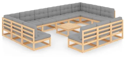 Set Divani da Giardino 14 pz con Cuscini Legno Massello di Pino