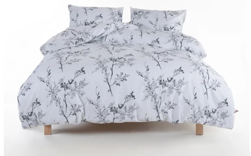 Set copripiumino e federa bianco/grigio in cotone renforcé per letto matrimoniale ed esteso 240x220 cm White Floral – Mila Home Luxury