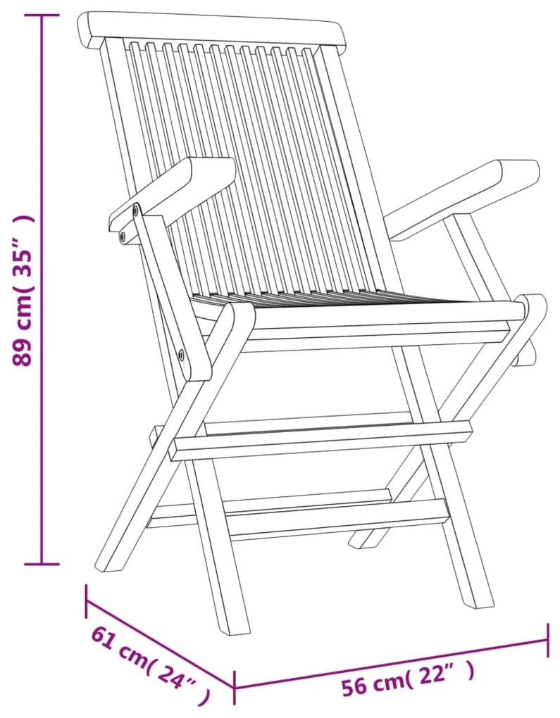 Sedie giardino pieghevoli 6pz grigie 56x61x89 cm massello teak