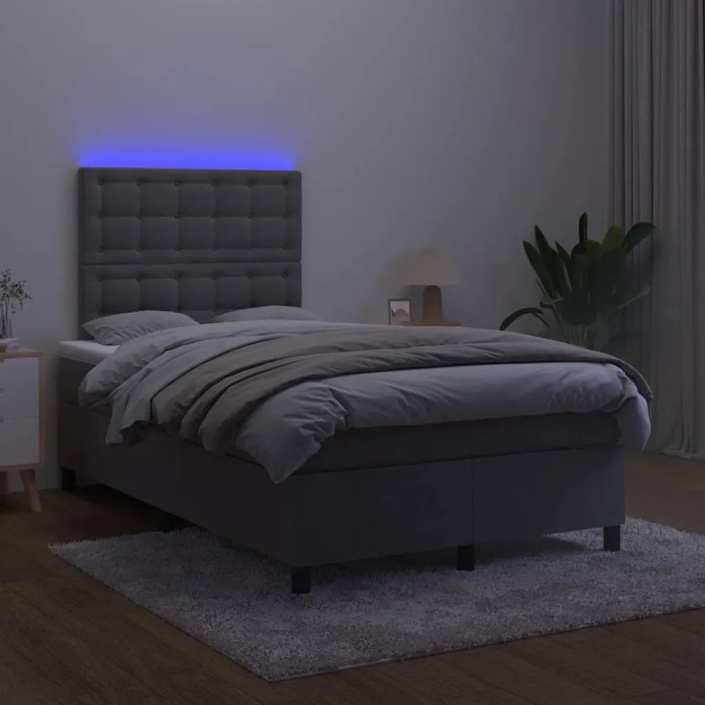 Letto a molle con materasso e led grigio scuro 120x200 cm