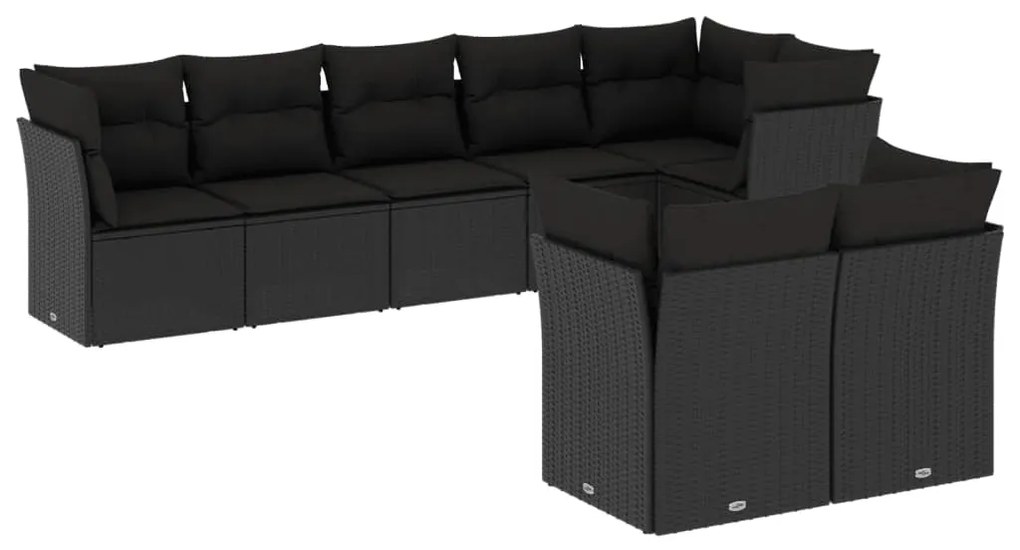 Set Divani da Giardino con Cuscini 8 pz Nero in Polyrattan