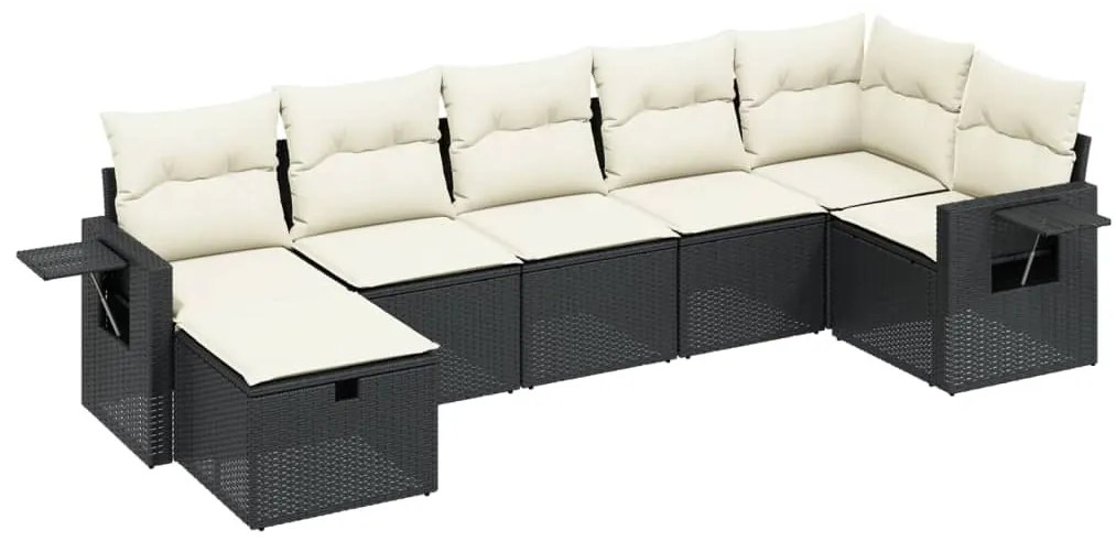 Set divani da giardino con cuscini 7pz nero polyrattan