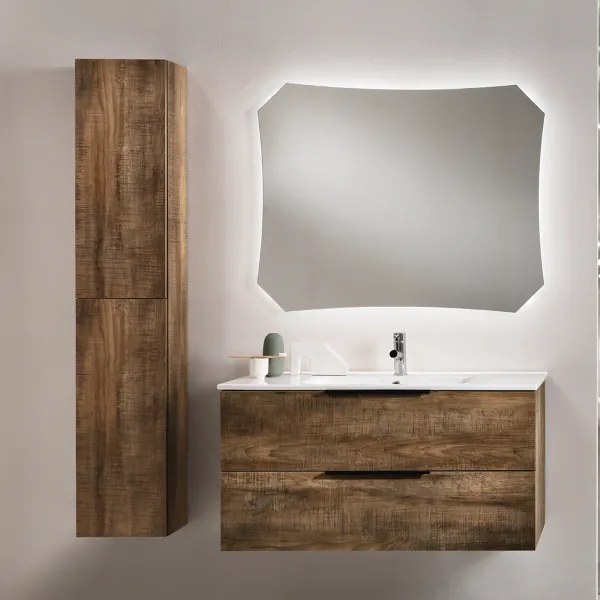 Mobile bagno sospeso con doppio cassetto BALI 100 cm Tabacco