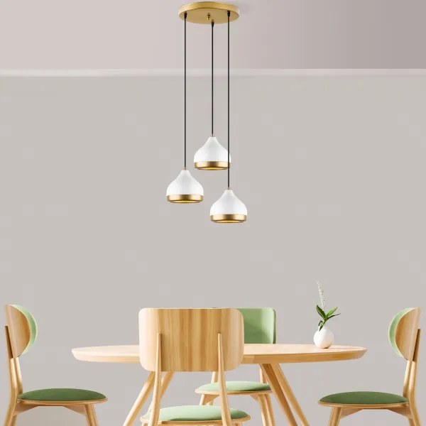 Lampadario a sospensione con cavo YILDO 3xE27/40W/230V bianco/oro