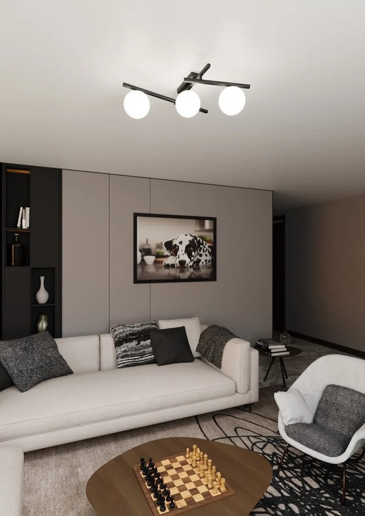 Lampadario da Soffitto in Acciaio e Vetro SMART 3 Nero 3xE14