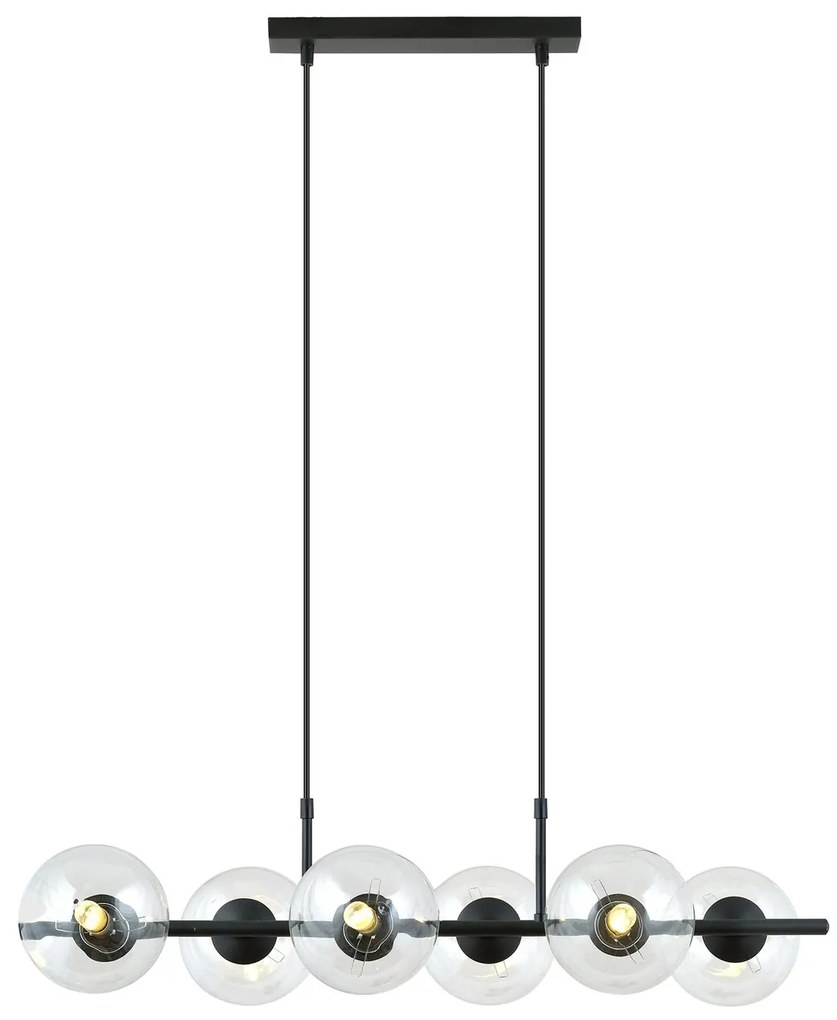 Sospensione Moderna Rory 6 Luci In Acciaio Nero E Sfere In Vetro Trasparente