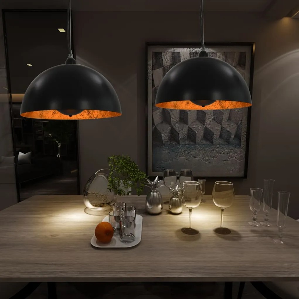 Lampadari 2 Pz Nero E Oro Semi-sferici 40 Cm E27 /
