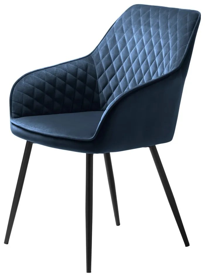 Sedia da pranzo blu in imbottito con braccioli Milton – Unique Furniture