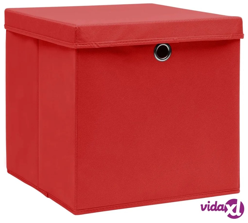 vidaXL Contenitori con Coperchi 4 pz 28x28x28 cm Rosso