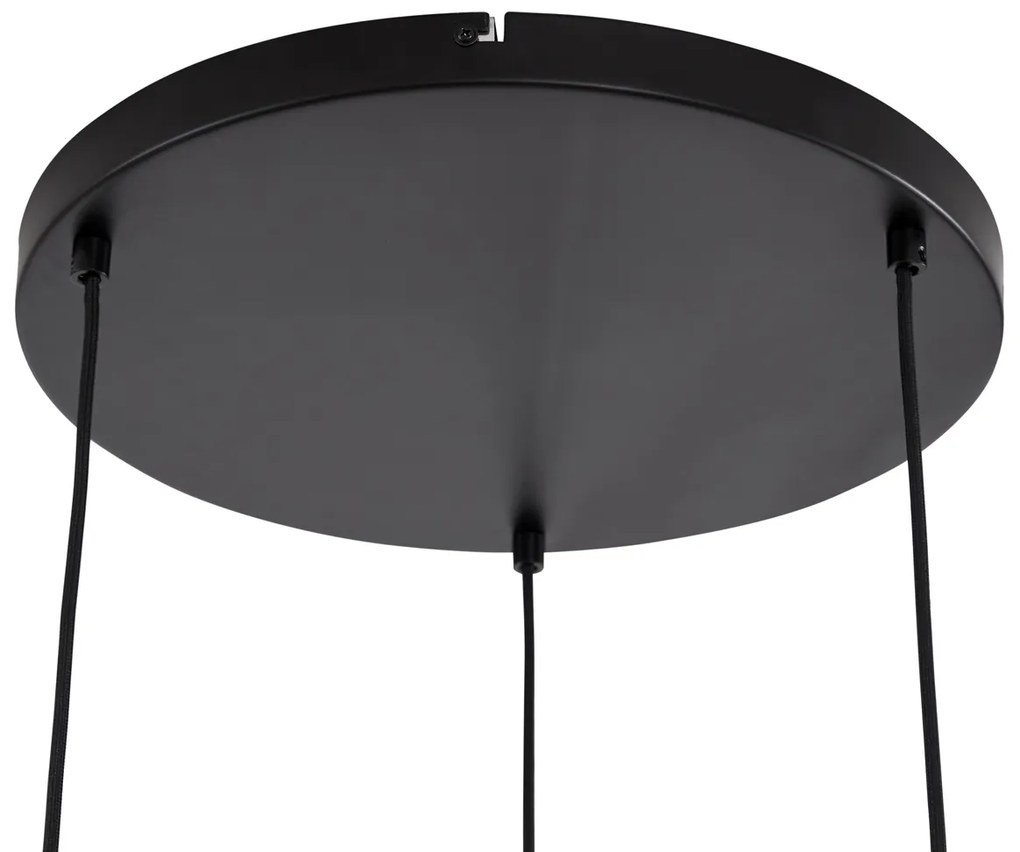 Lampada a sospensione Japandi nera e oro con paralume beige a 3 luci - Pluni