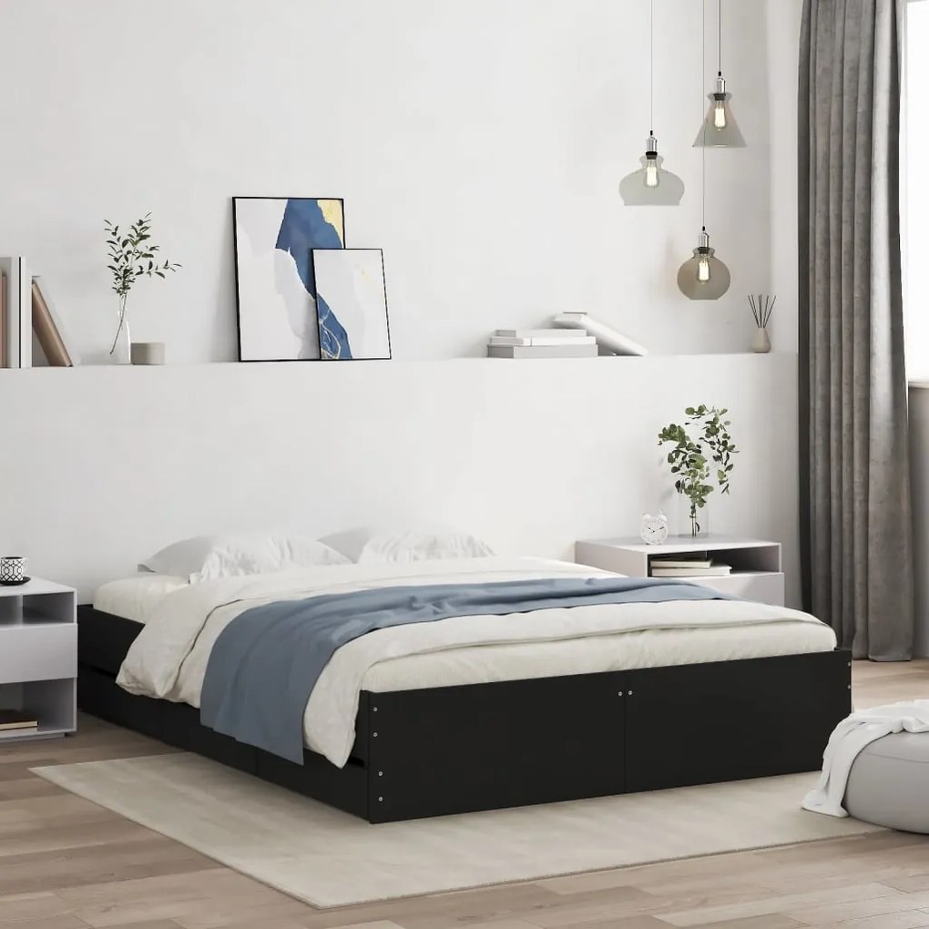 Giroletto Con Cassetti Nero 140x200 Cm İn Legno Multistrato /